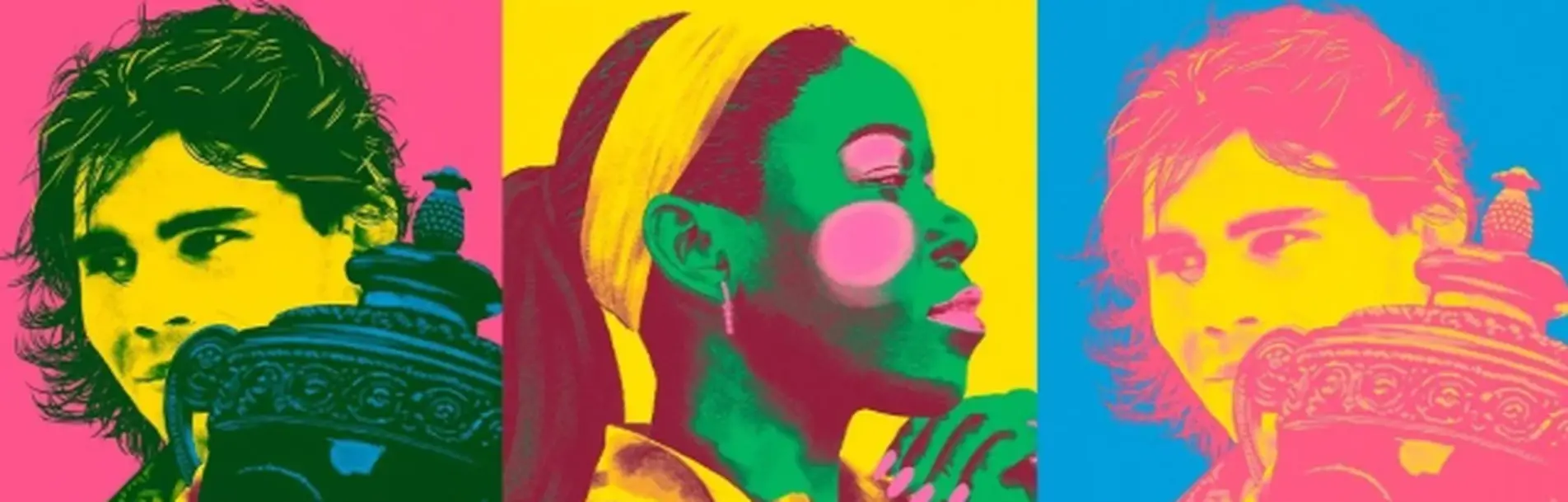 Racquet Issue No. 29 artwork — three posterized portraits of players with the Wimbledon trophy